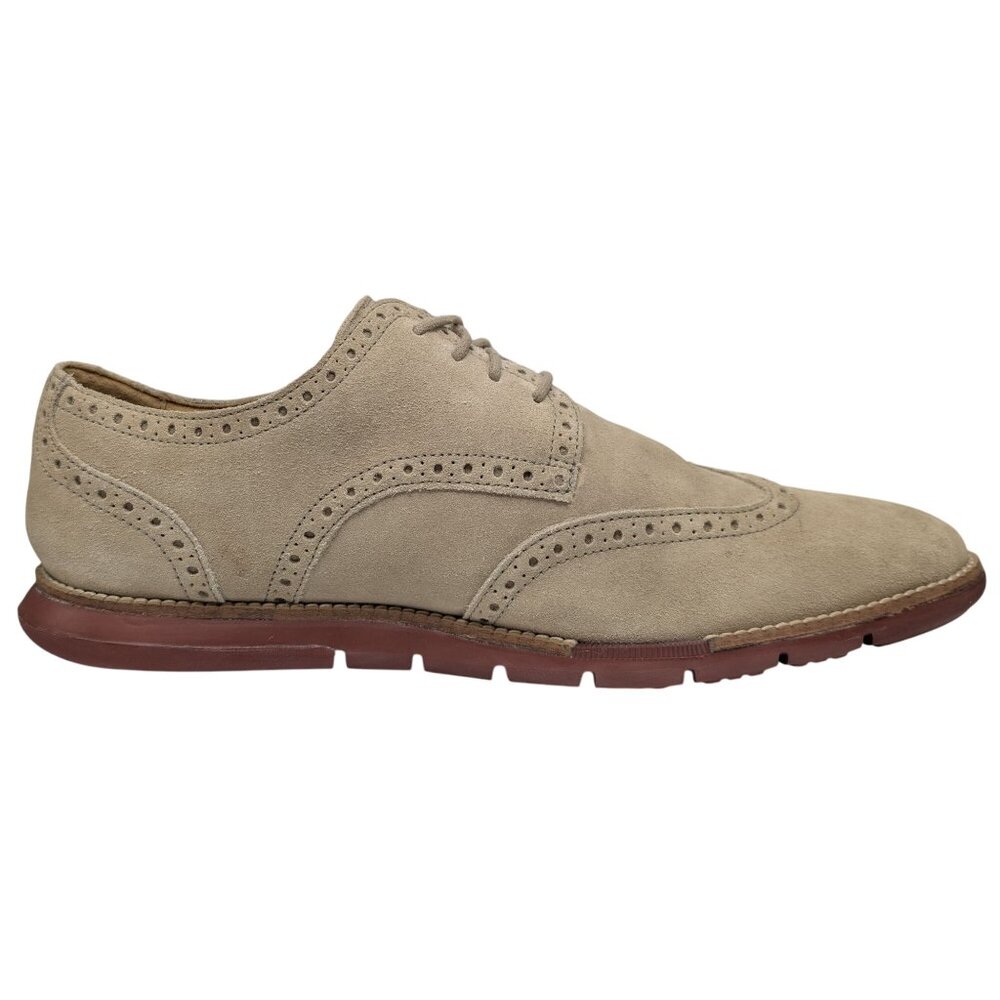Cole Haan Grand OS Suede Derby Shoes Mens Beige Wing Tip Lace Up Size 10 M - Picture 3 of 12